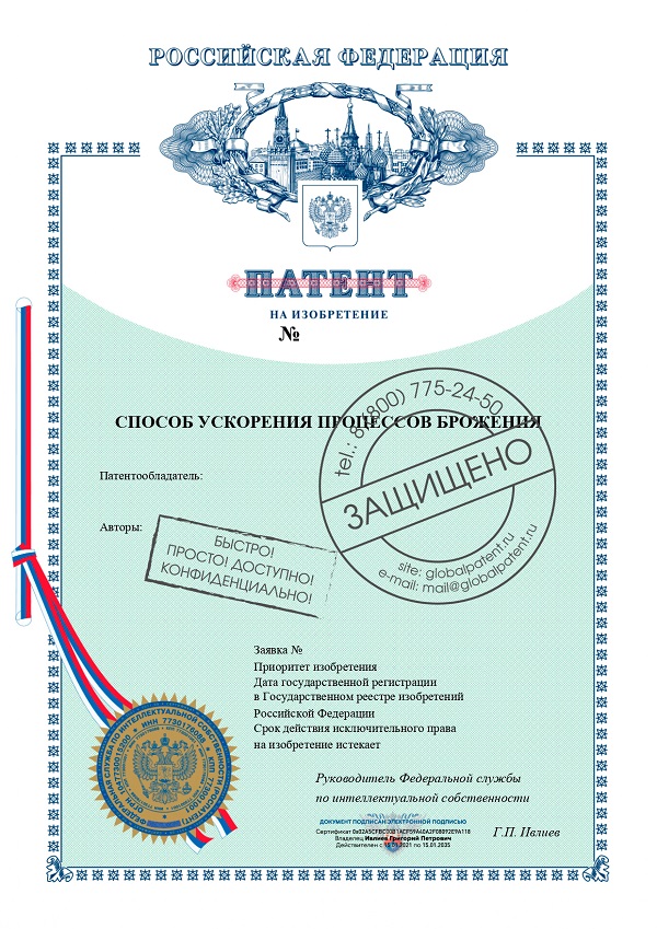 Патент на изобретение в Калининграде пример заявки